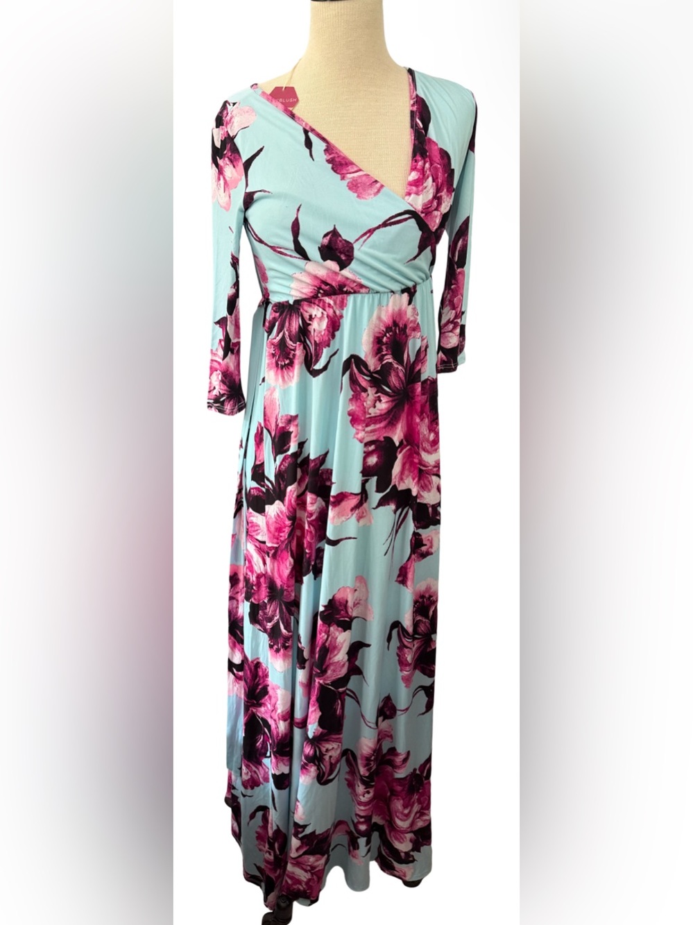NWT PinkBlush Maternity Floral Maxi Dress Blue Pink Size Small